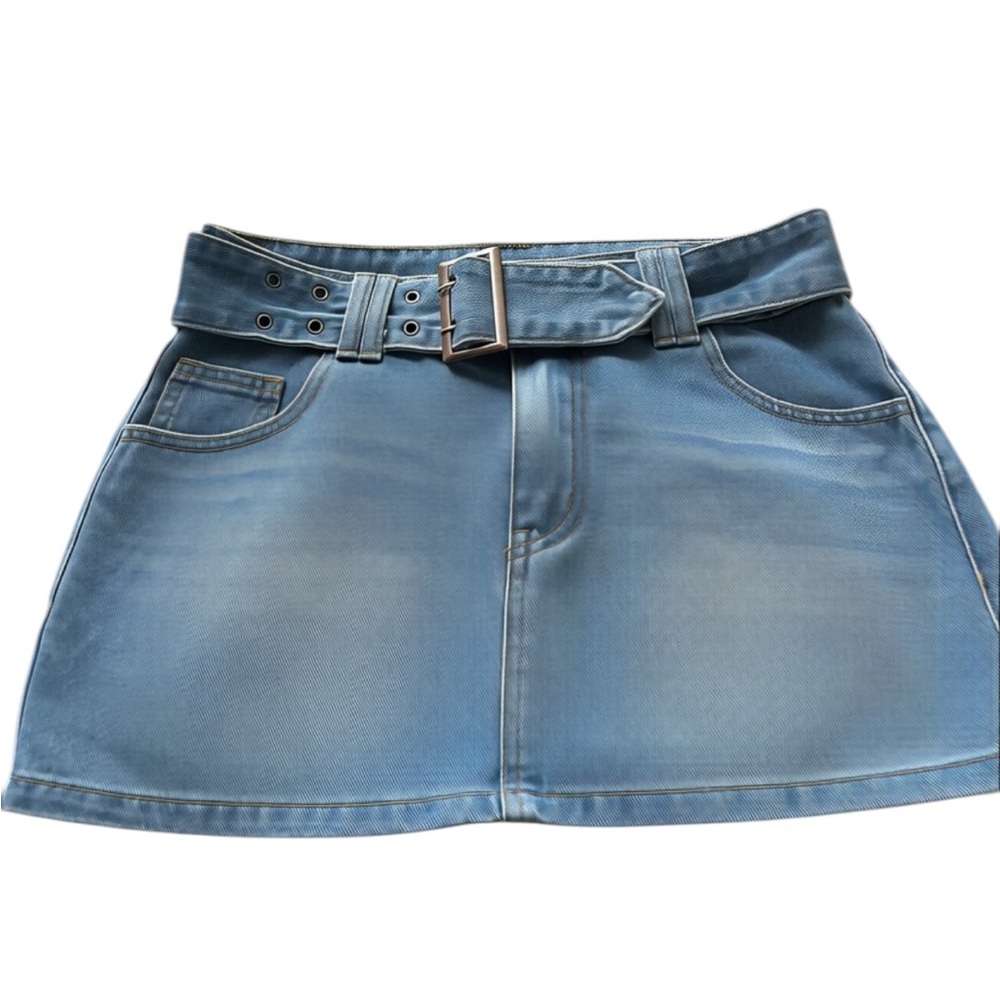 Sincerely Jules Light Blue Denim Belted Mini Skirt